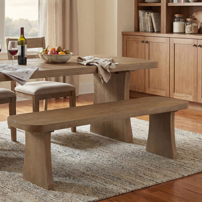 Indoor dining bench made of pine wood by Noble House, featuring a sturdy and stylish design for kitchen or dining room use.