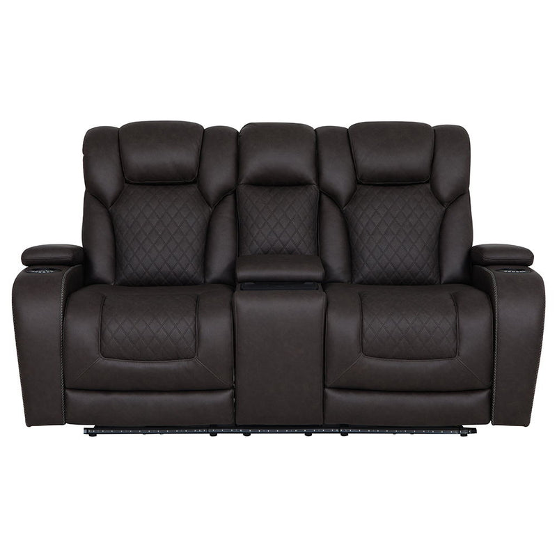 Wendell - Power Motion Loveseat With Console, Wireless Charger, Storage, USB & LED - Dark Gray - R&R Furniture Gallery (Fountain Valley, CA)