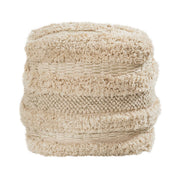 Beige cotton Yorba accent pouf by TOV Furniture, soft textured fabric, round shape, suitable for living room or bedroom decor.