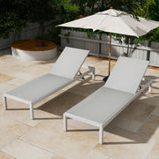 Noble House outdoor patio chaise lounge with five reclining positions, featuring a sleek design and comfortable cushions.