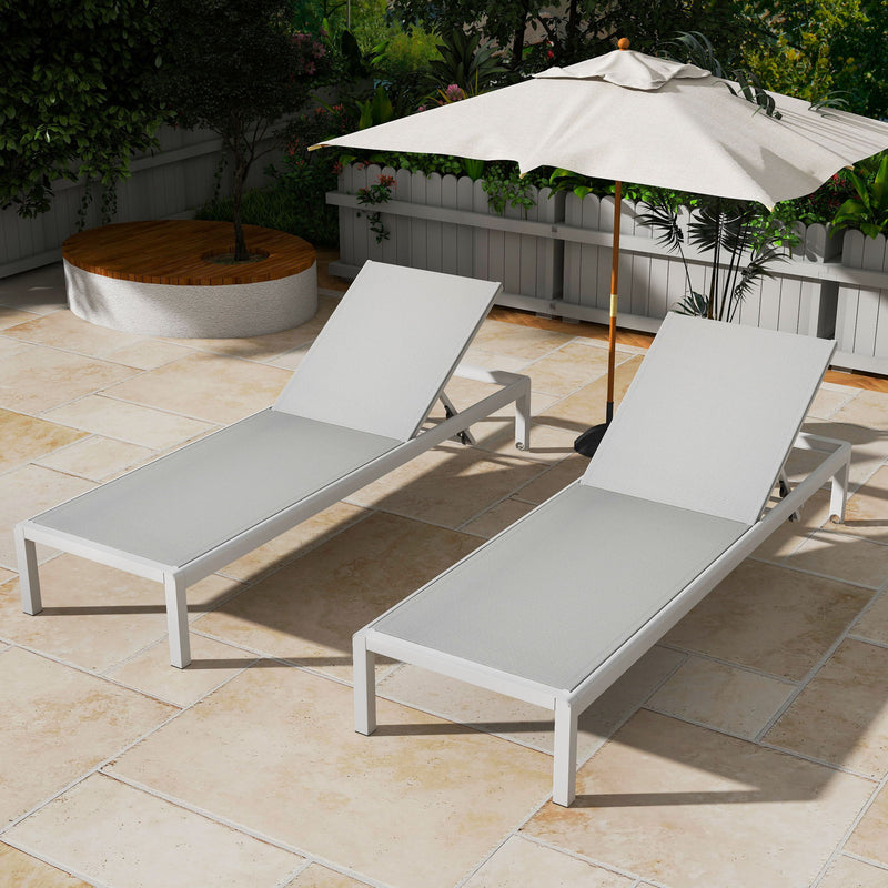 Noble House outdoor patio chaise lounge with five reclining positions, featuring a sleek design and comfortable cushions.