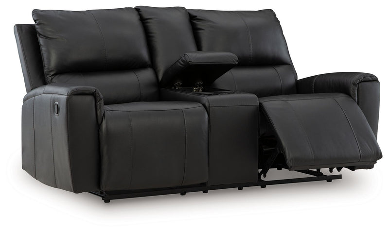 Glossmore - Reclining Loveseat With Console - Black - R&R Furniture Gallery (Fountain Valley, CA)