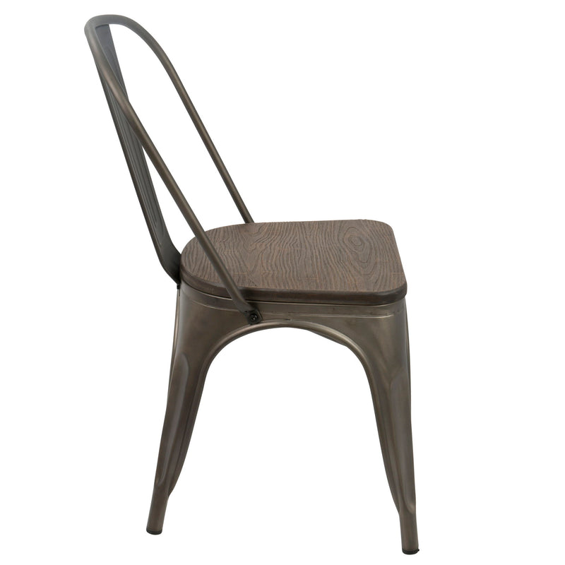 Set of two Lumi Source Oregon Industrial Farmhouse stackable dining chairs with metal frames and wooden seats.