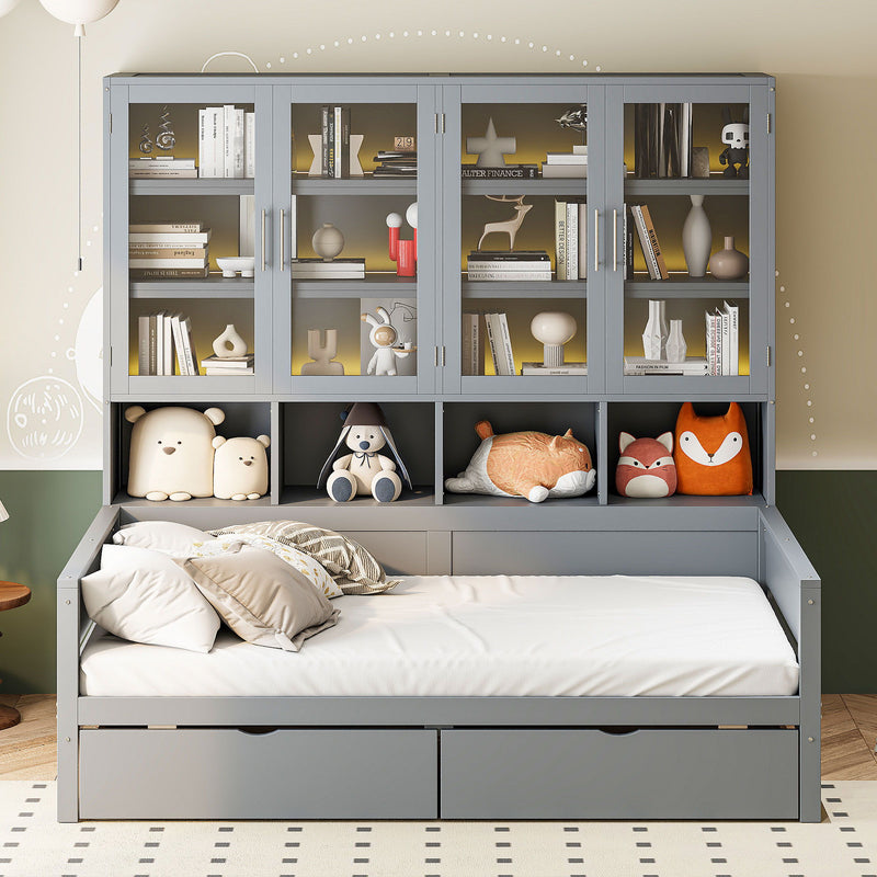 Daybed With Glass Door Storage Cabinets, Built In LED Lighting And Shelves - R&R Furniture Gallery (Fountain Valley, CA)
