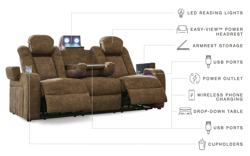 Wolfridge - Power Reclining Loveseat With Console /Adj Hdrst - Brindle - R&R Furniture Gallery (Fountain Valley, CA)