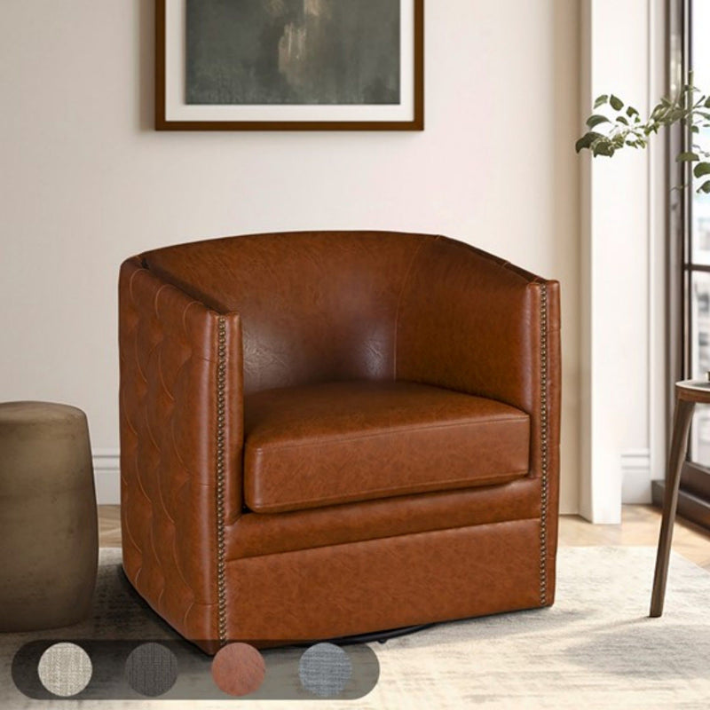 Swivel Chair With Tufted Barrel Design And Nailhead Accents - R&R Furniture Gallery (Fountain Valley, CA)