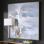 Abstract blue canvas art titled "Road Less Traveled" by Uttermost, featuring vibrant brushstrokes and modern design.