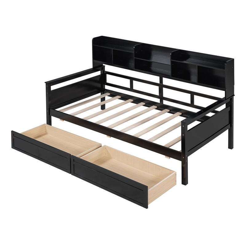 Daybed, Slat Support, With Bedside Shelves And 2 Drawers - R&R Furniture Gallery (Fountain Valley, CA)