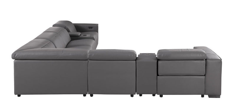 1208 - 8 Piece L Shaped Leather Sectional With 3 Power Recliners & Power Headrests
