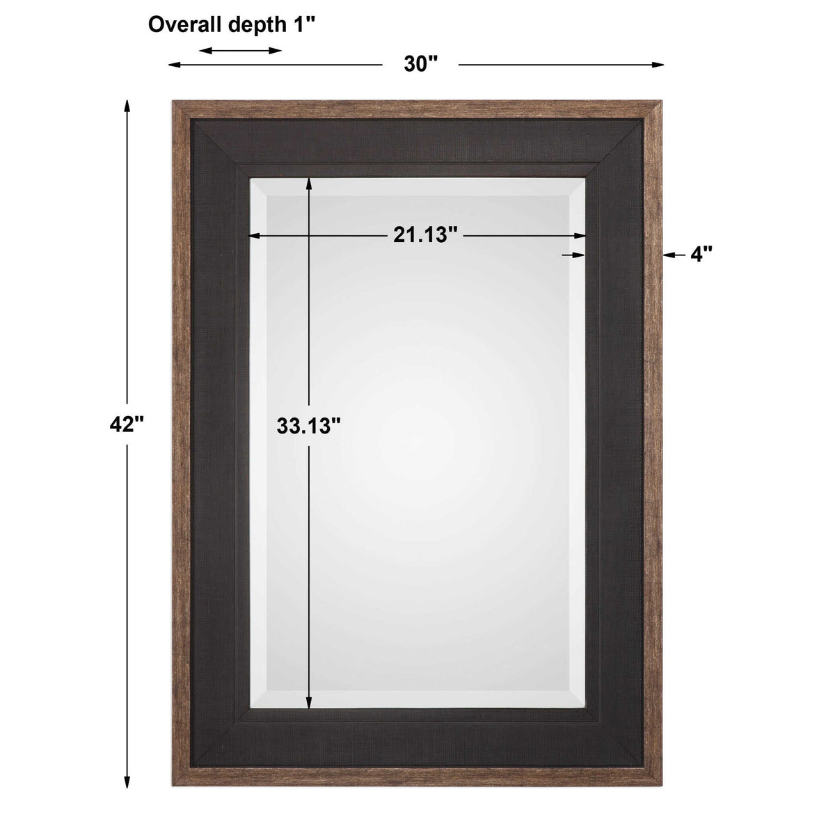 Uttermost Staveley rustic black wall mirror with a textured wooden frame, ideal for modern or farmhouse decor styles.