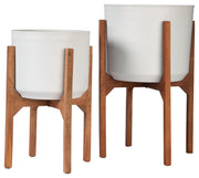 Dorcey - Planter Set (Set of 2) - White / Brown - R&R Furniture Gallery (Fountain Valley, CA)
