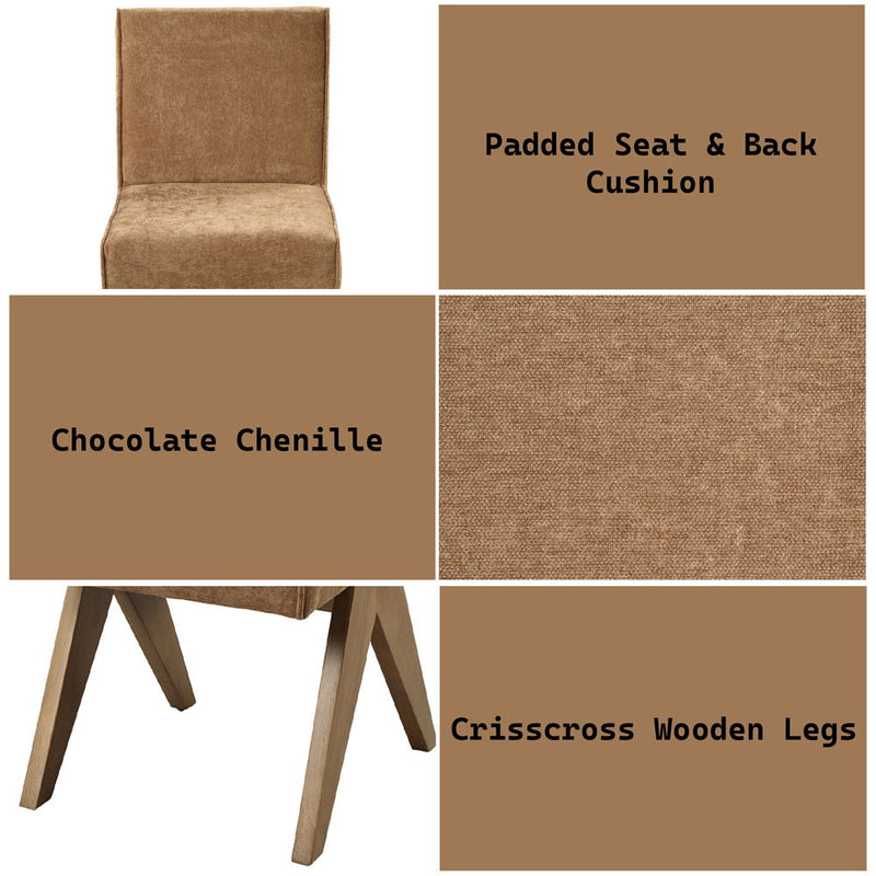 Zoey - Side Chair (Set of 2) - Chocolate Chenille & Oak - R&R Furniture Gallery (Fountain Valley, CA)
