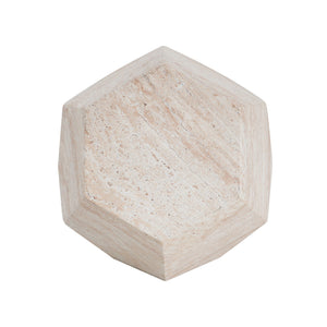 Outdoor / Indoor Lightweight Concrete Side Table, Hexagonal Round Travertine Accent Table - Beige