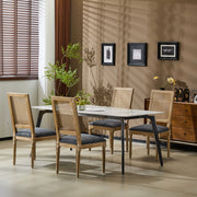 French Country Dining Chair With Rectangular Cane Backrest And Smooth Upholstered Seating - R&R Furniture Gallery (Fountain Valley, CA)