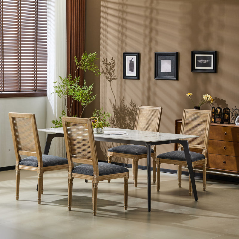 French Country Dining Chair With Rectangular Cane Backrest And Smooth Upholstered Seating - R&R Furniture Gallery (Fountain Valley, CA)