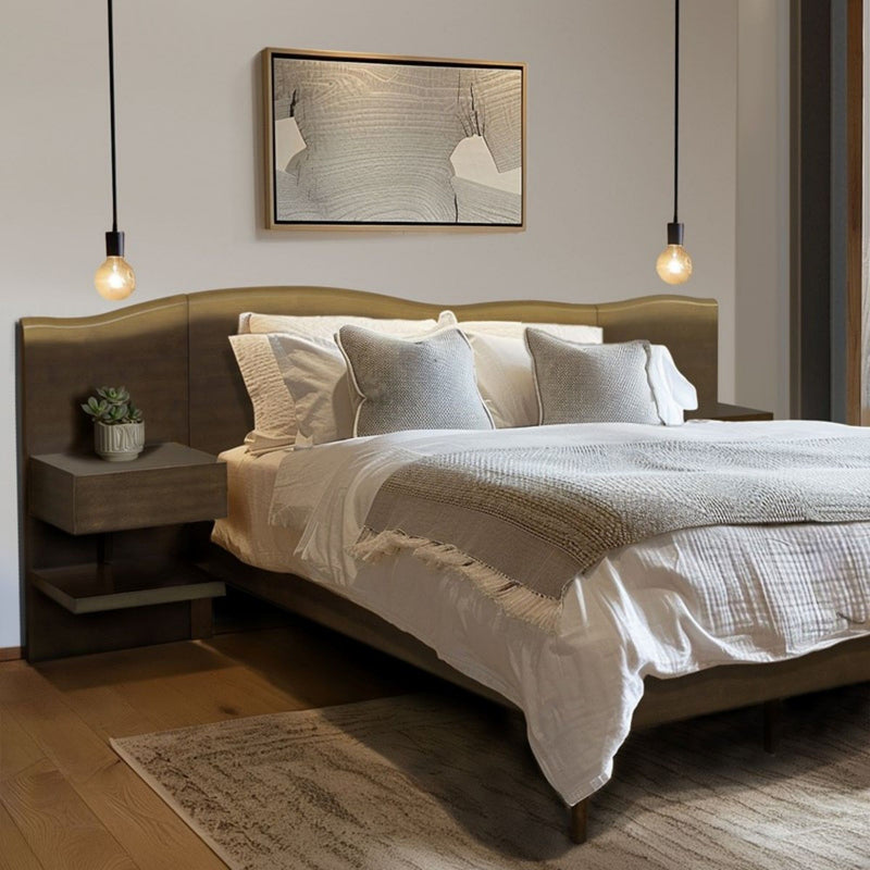 Queen Size Platform Bed Frame With Live Edge Headboard, Built In Nightstands - Dark Brown - R&R Furniture Gallery (Fountain Valley, CA)