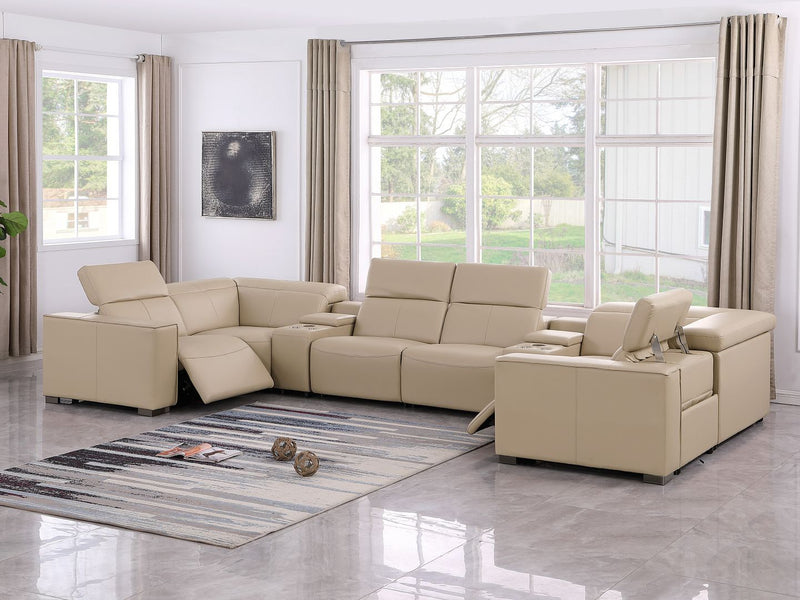 1208 - 8 Piece Modular Leather Sectional With 2 Power Recliners & Power Headrests