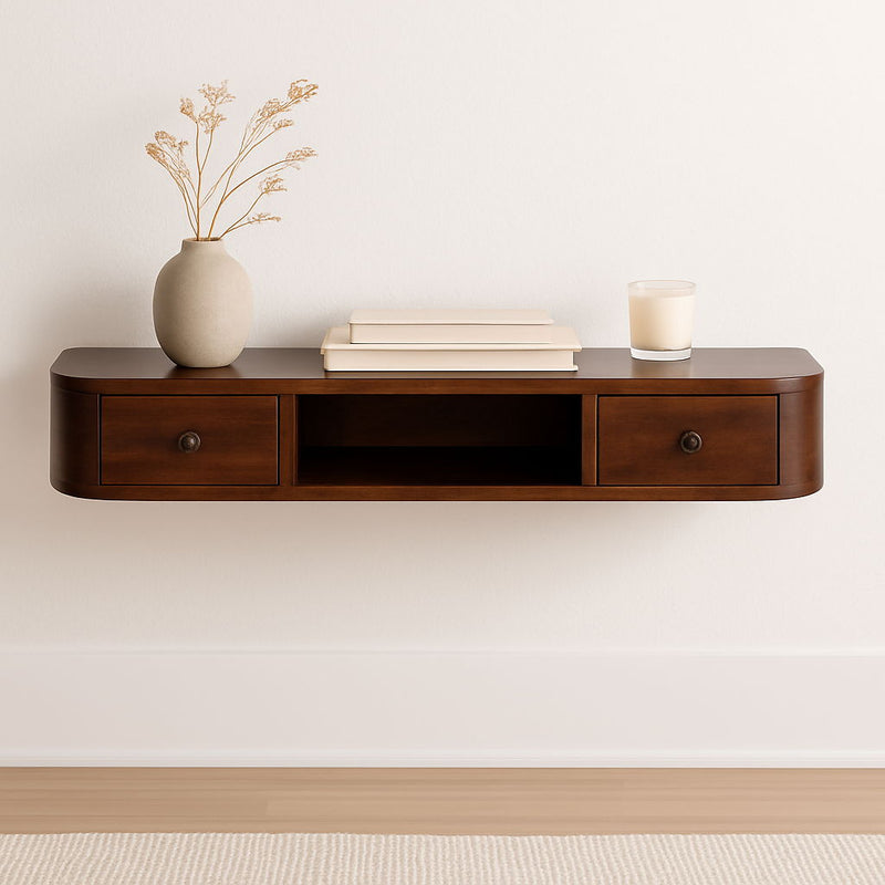 Lunar - 2 Drawer Floating Console - Chestnut - R&R Furniture Gallery (Fountain Valley, CA)