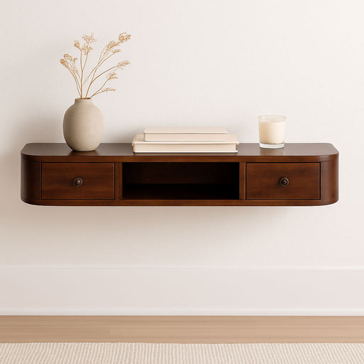 Lunar - 2 Drawer Floating Console - Chestnut - R&R Furniture Gallery (Fountain Valley, CA)