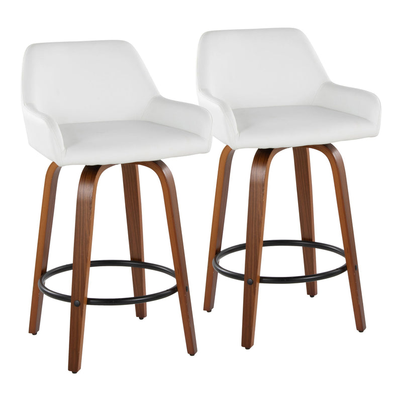 Pair of Lumi Source Daniella contemporary fixed height counter stools with swivel, round footrests, and modern design.