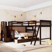 Solid L Shaped Bunk Bed With 3 Drawers, Ladder And Staircase - R&R Furniture Gallery (Fountain Valley, CA)