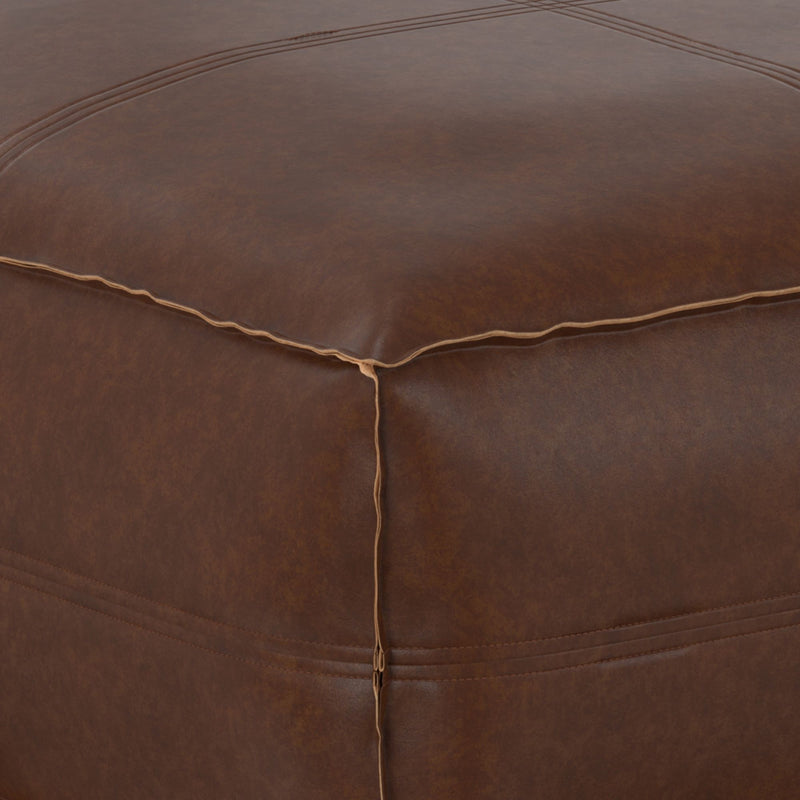 Simpli-Home Brody large square coffee table pouf in neutral fabric, versatile accent piece for living room seating or decor.