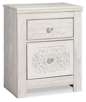 Paxberry - Two Drawer Night Stand - Whitewash - R&R Furniture Gallery (Fountain Valley, CA)