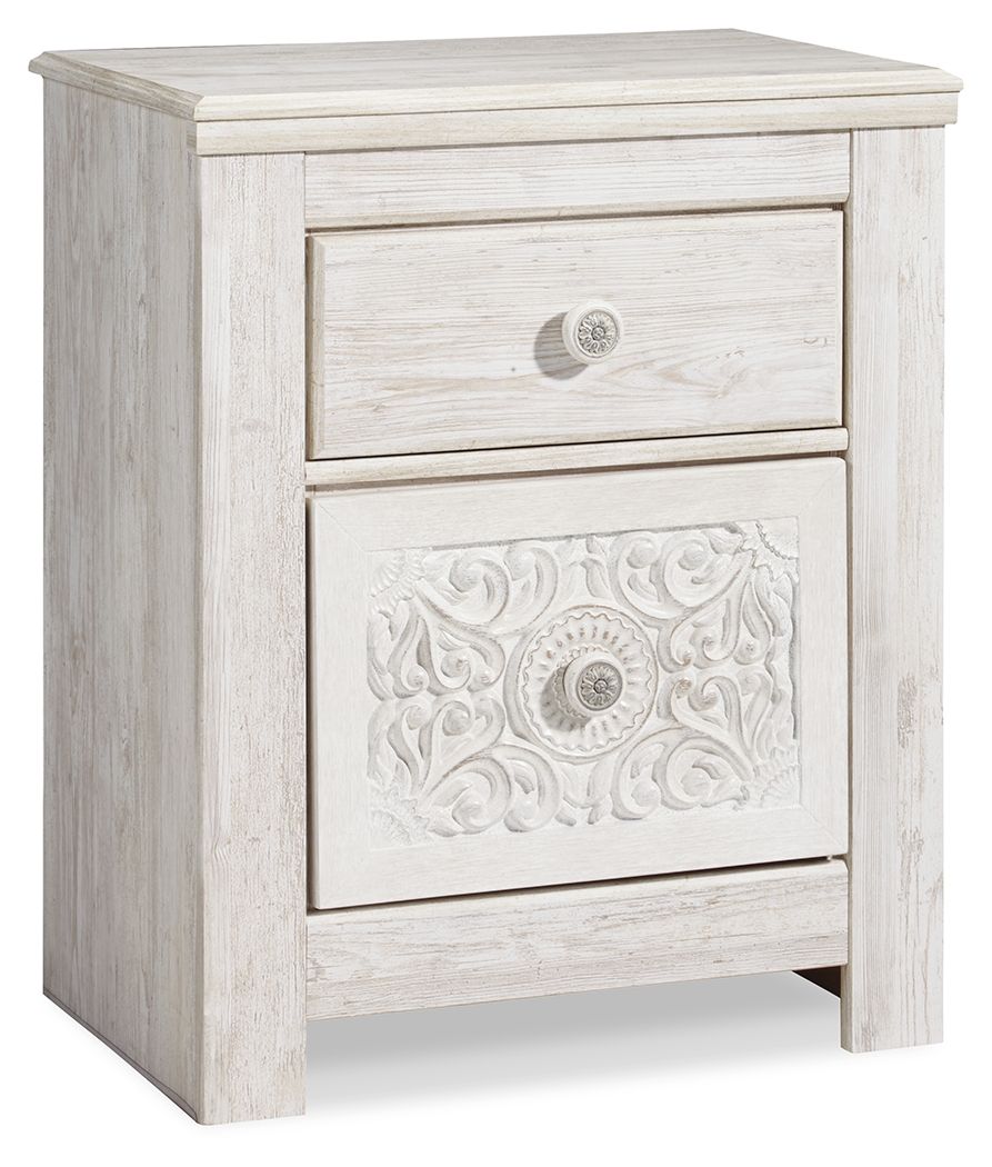 Paxberry - Two Drawer Night Stand - Whitewash - R&R Furniture Gallery (Fountain Valley, CA)