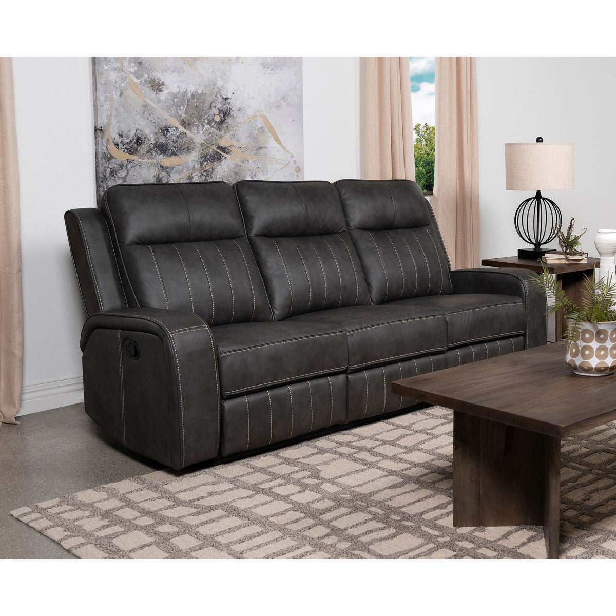 Forrest - Motion Reclining Sofa Comfort With Elegant Tufting And Wide Track Arms - Gray