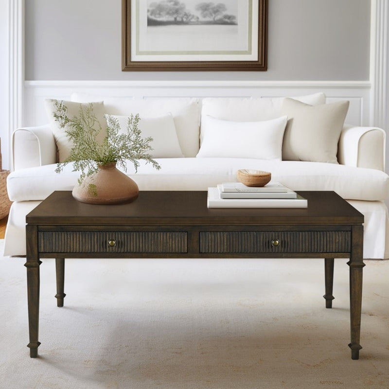 Fluted - 2 Drawer Coffee Table - Brown - R&R Furniture Gallery (Fountain Valley, CA)