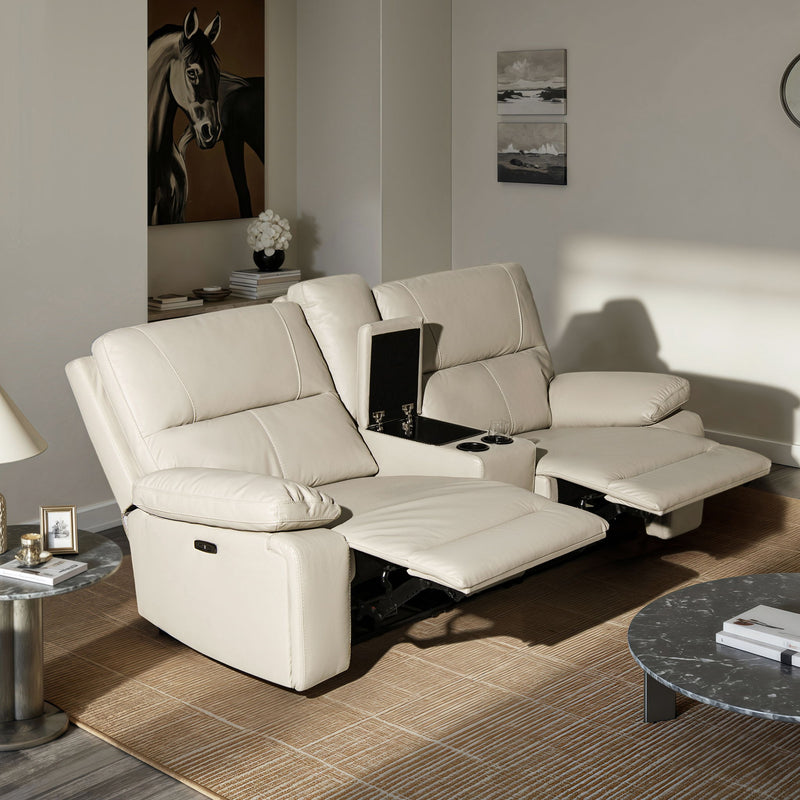 Malibu - Modern Power Motion 3 Piece Reclining Loveseat Sofa With Cup Holders - Cream Taupe Beige - R&R Furniture Gallery (Fountain Valley, CA)