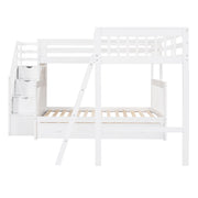 Solid L Shaped Bunk Bed With 3 Drawers, Ladder And Staircase - R&R Furniture Gallery (Fountain Valley, CA)