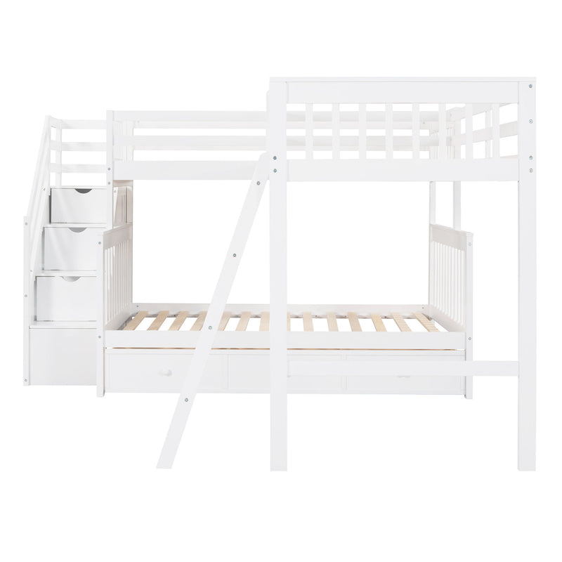 Solid L Shaped Bunk Bed With 3 Drawers, Ladder And Staircase - R&R Furniture Gallery (Fountain Valley, CA)