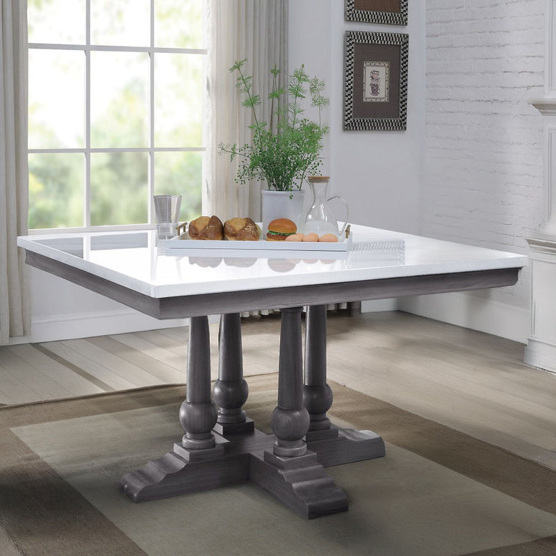 Yabeina - Square Dining Table - Marble Top Top & Gray Oak - R&R Furniture Gallery (Fountain Valley, CA)