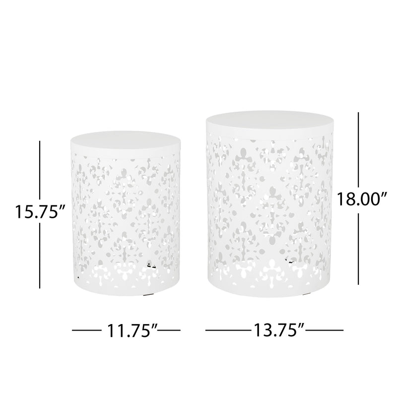 Modern outdoor metal end table by Noble House with sleek design and sturdy construction, perfect for patio or garden use.