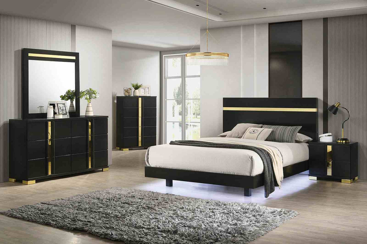 Lillestrom - Twin Bed, Black/Gold