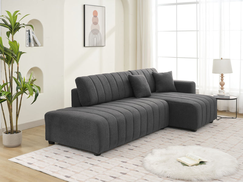 Urban Retreats Jessica lamb wool sectional sofa with chaise, stationary design showcasing plush upholstery and modern style.