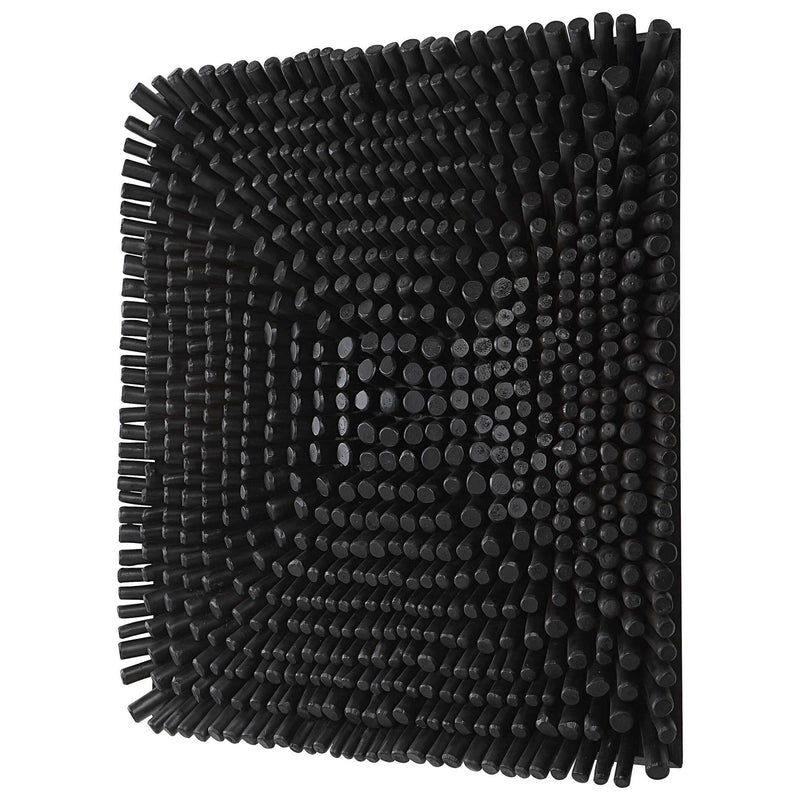 Uttermost Portside wood wall panel used as wall decor, showcasing textured natural wood slices arranged in a decorative pattern.