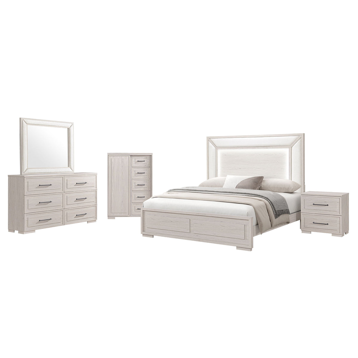 Ciara - King Bed With LED Panel Headboard, Low Profile Design - Beige