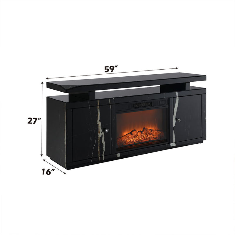 Drisana - TV Stand With Fireplace - Black Mirrored - R&R Furniture Gallery (Fountain Valley, CA)