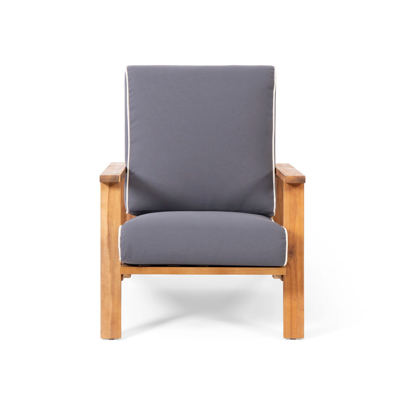 Noble House outdoor patio lounge arm chair with cushioned seat and backrest, ideal for outdoor relaxation and entertaining.