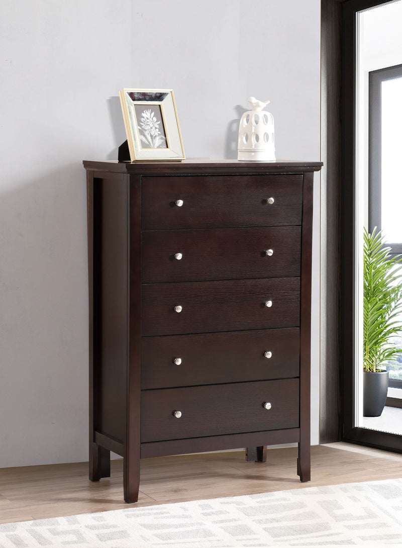 Glory Furniture Primo accent chest with wood finish, featuring storage drawers and decorative hardware for living room or hallway decor.