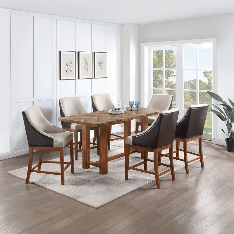 Gilsea - Counter Height Chair (Set of 2) - Fabric, Brown Synthetic Leather & Brown - R&R Furniture Gallery (Fountain Valley, CA)