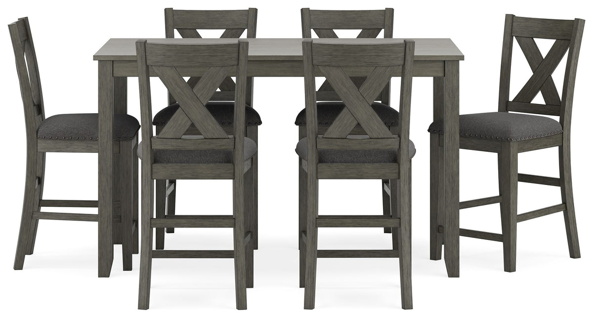 Caitbrook - Rect Drm Counter Table Set (Set of 7) - Gray - R&R Furniture Gallery (Fountain Valley, CA)