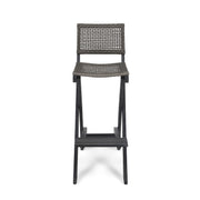Outdoor Folding Acacia Wood Barstools With Rattan Backrest And Seat - R&R Furniture Gallery (Fountain Valley, CA)