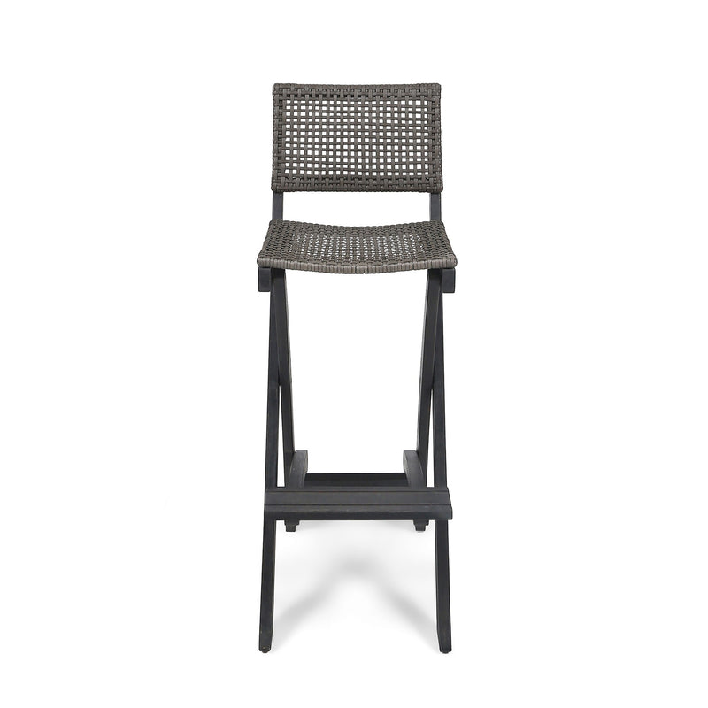 Outdoor Folding Acacia Wood Barstools With Rattan Backrest And Seat - R&R Furniture Gallery (Fountain Valley, CA)