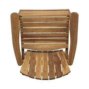 Set of two Noble House outdoor weather-resistant acacia wood Adirondack dining chairs with wide armrests and slatted backs.