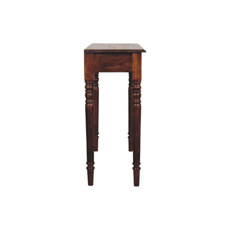 Artisan Furniture turned legs drawer console table with storage drawer and elegant wooden legs, ideal for entryways or living rooms.