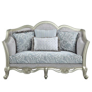 Qunsia - Loveseat With 4 Pillows - Light Gray Linen & Champagne - R&R Furniture Gallery (Fountain Valley, CA)