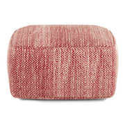 Simpli-Home Nate handcrafted square accent pouf with textured fabric and wooden legs, versatile home decor piece.